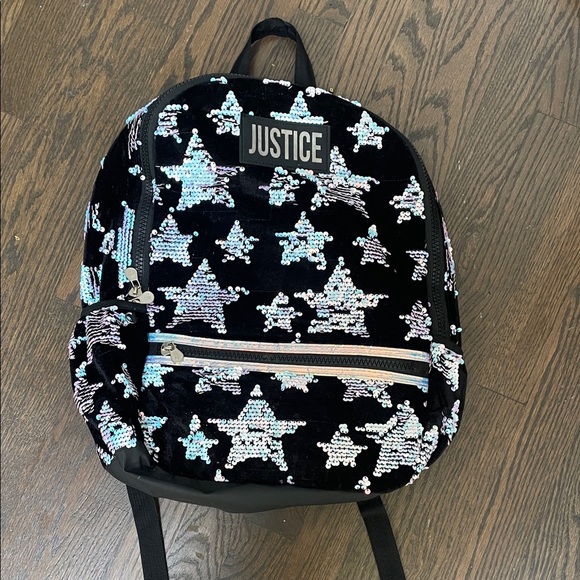 Justice Black Backpack with Sequin Stars - Picture 1 of 1